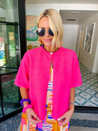 SASHA SHORT SLEEVE CARDIGAN - BRIGHT PINK