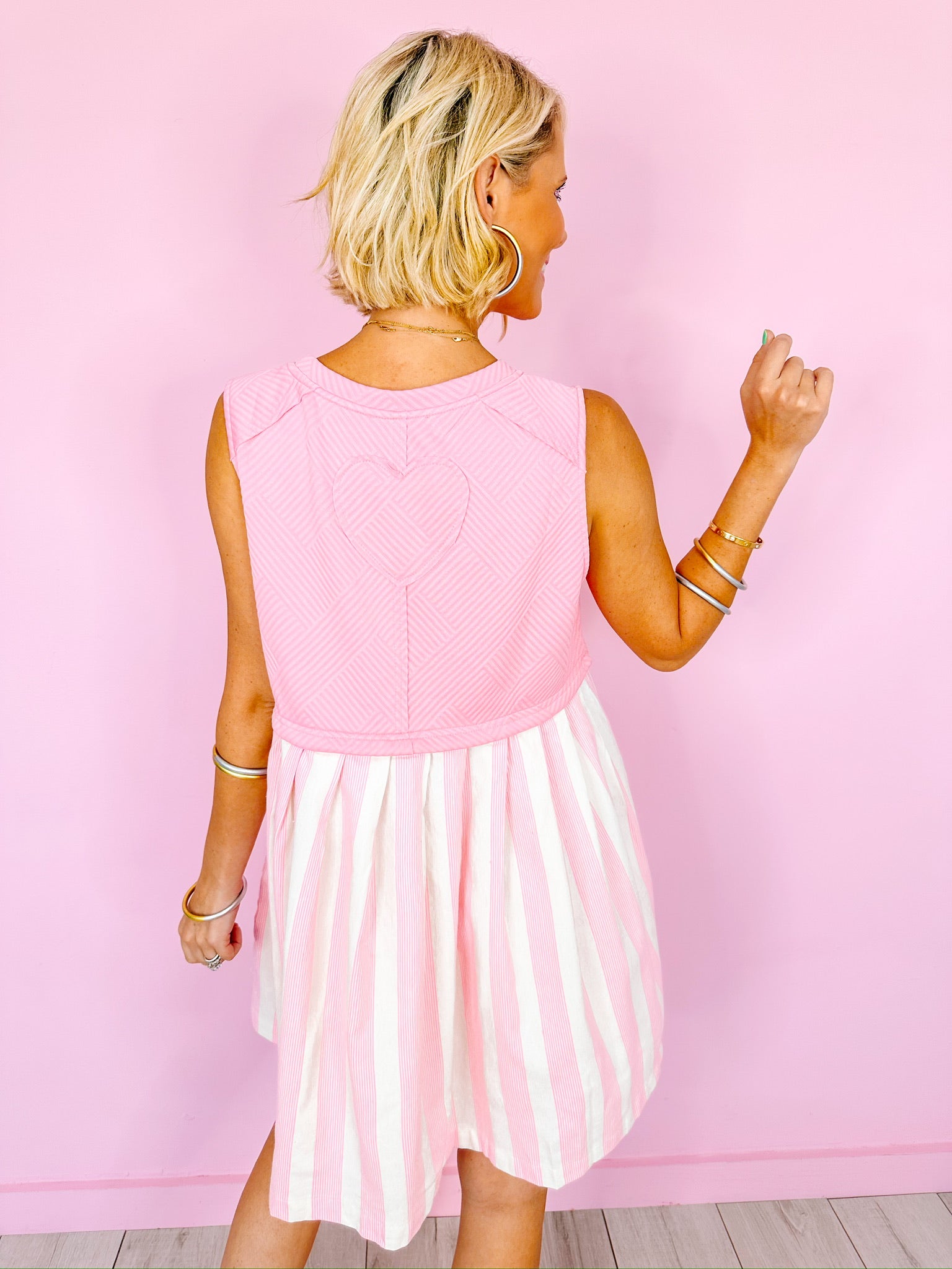 SWEET PINK TEXTURED STRIPE DRESS