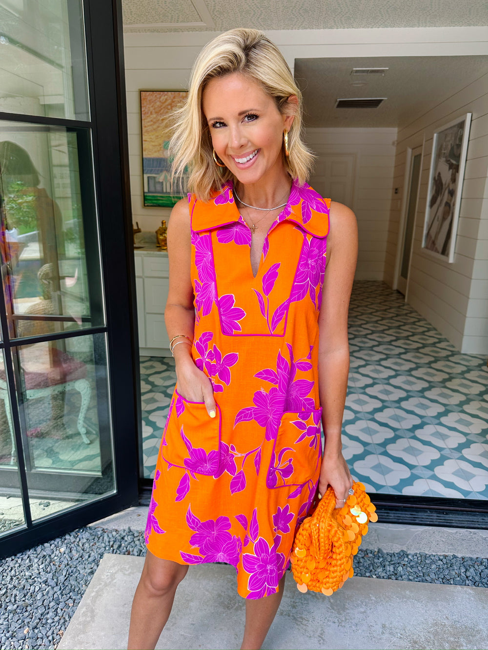 COLLINS FLORAL POCKET DRESS - ORANGE