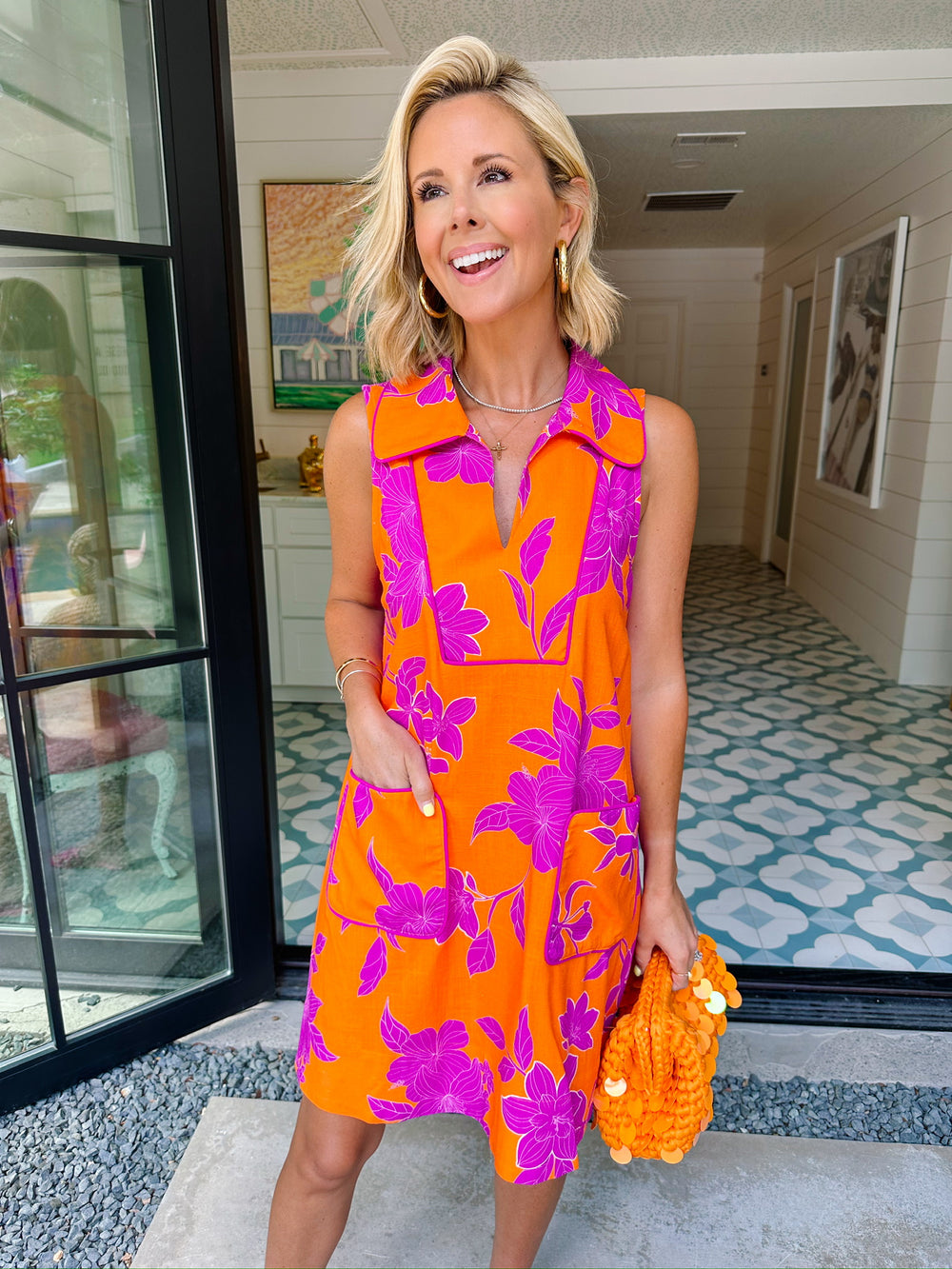 COLLINS FLORAL POCKET DRESS - ORANGE