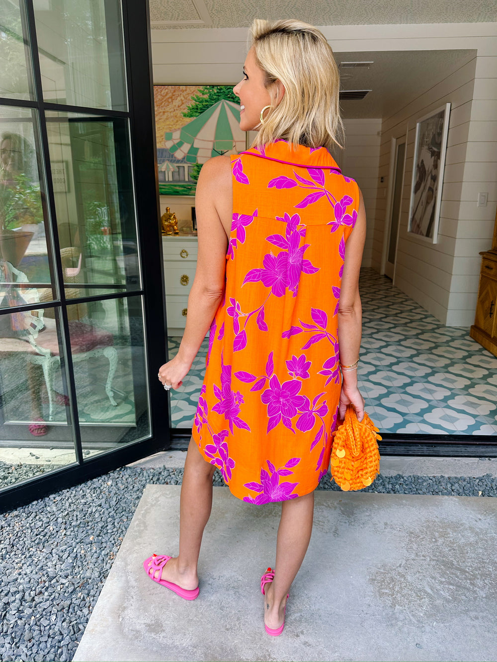 COLLINS FLORAL POCKET DRESS - ORANGE