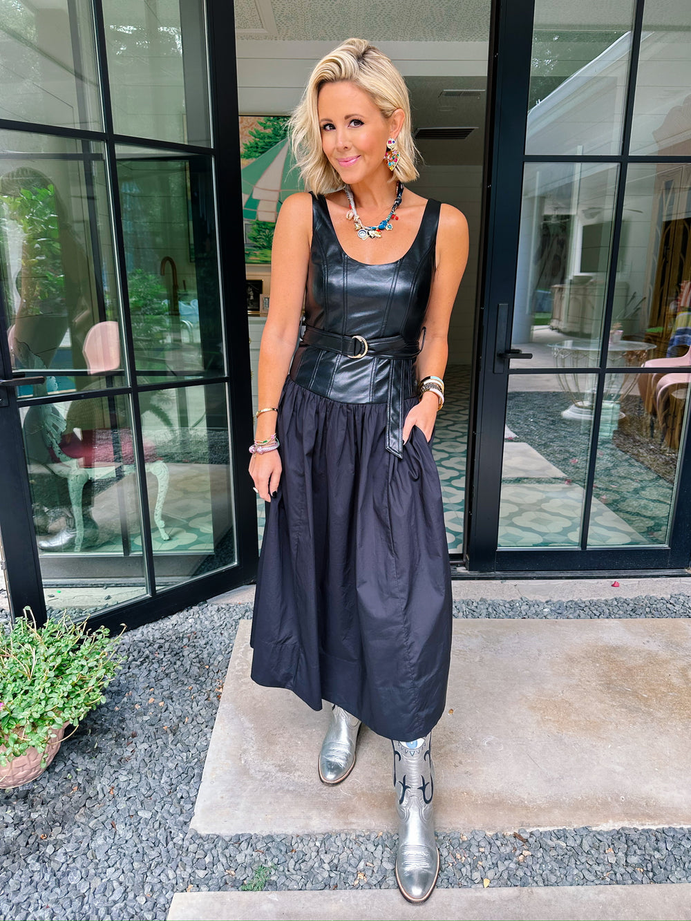 THE NIGHT IS HERS LEATHER DRESS - BLACK