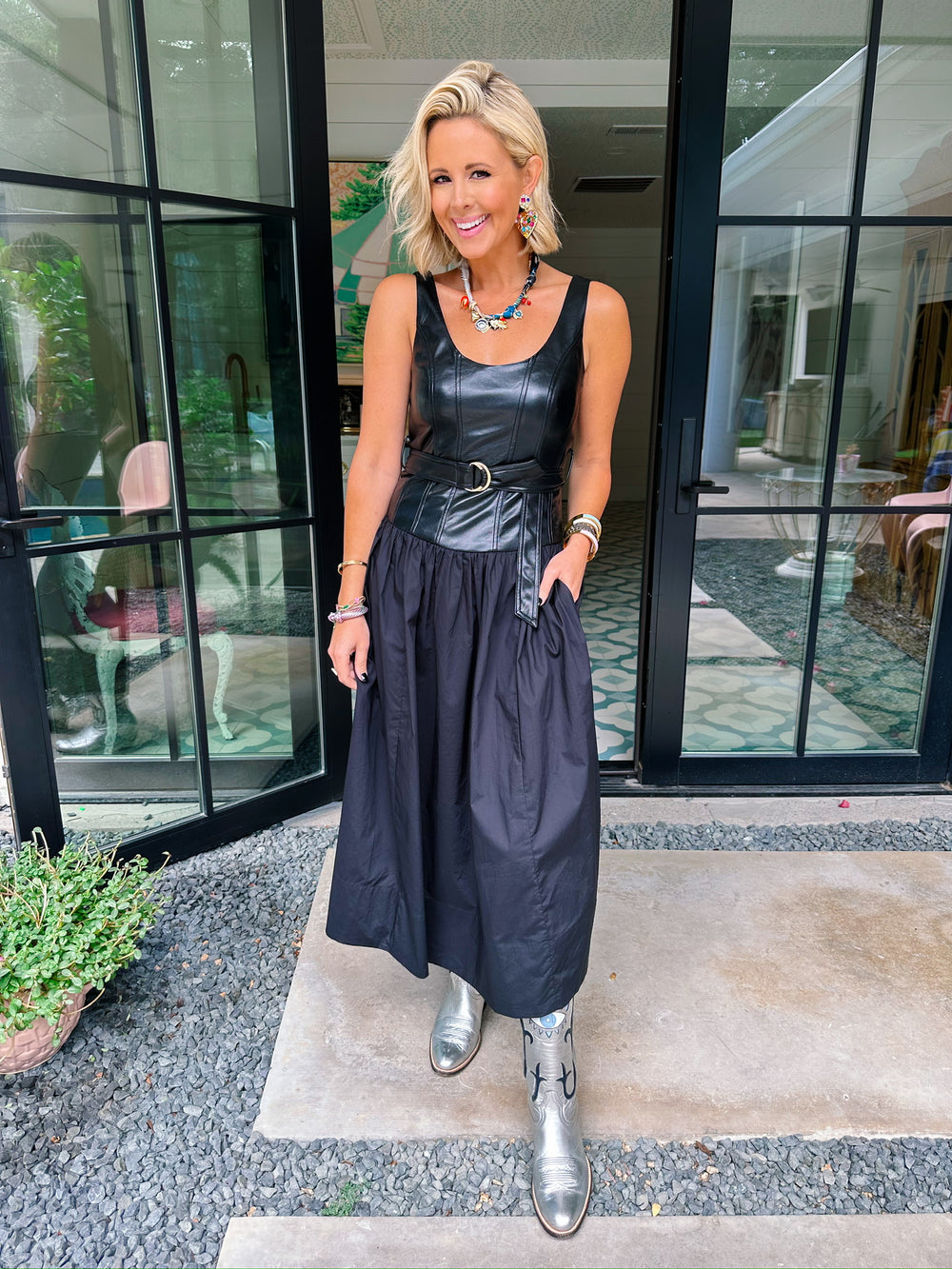 THE NIGHT IS HERS LEATHER DRESS - BLACK