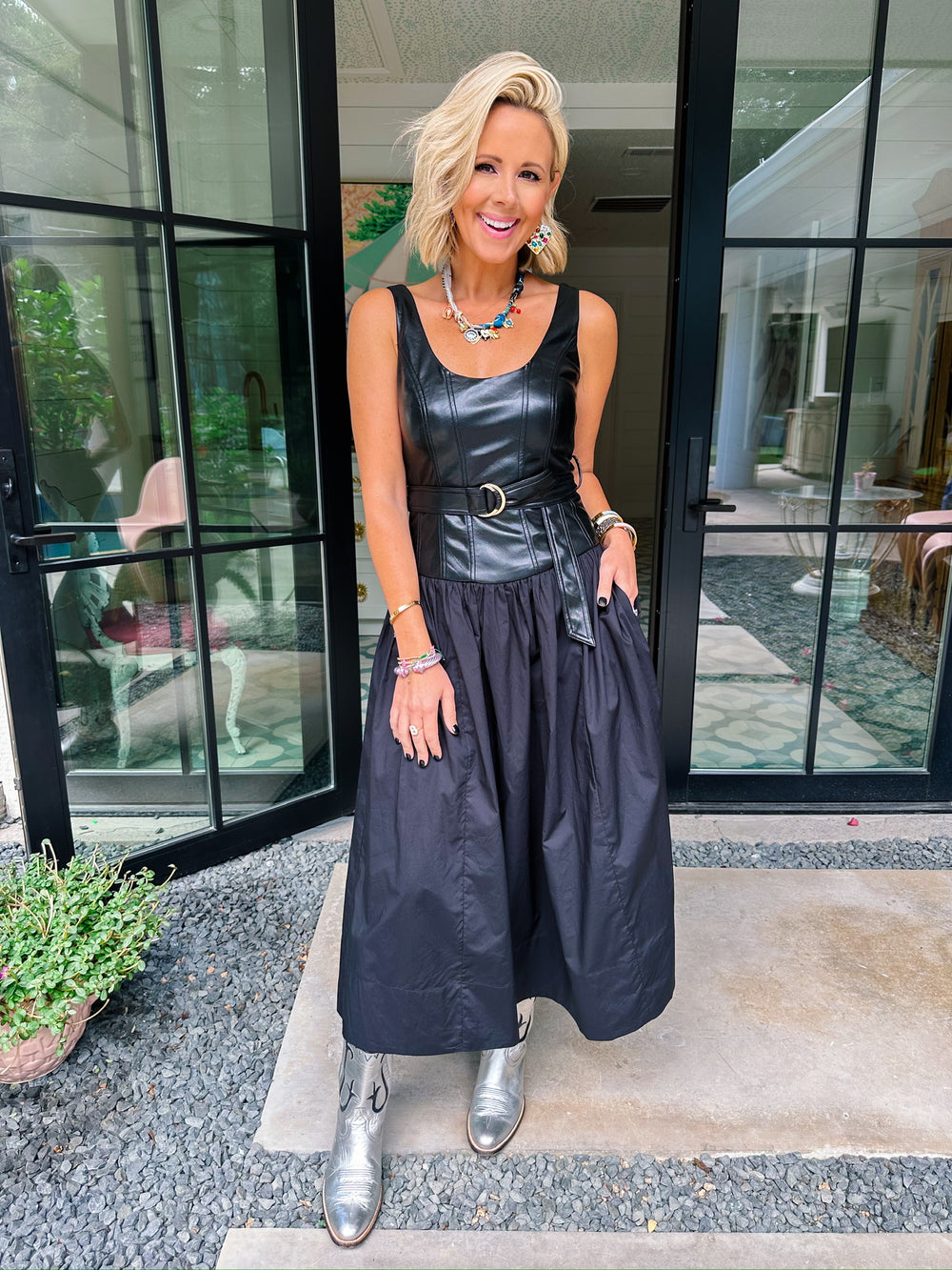 THE NIGHT IS HERS LEATHER DRESS - BLACK