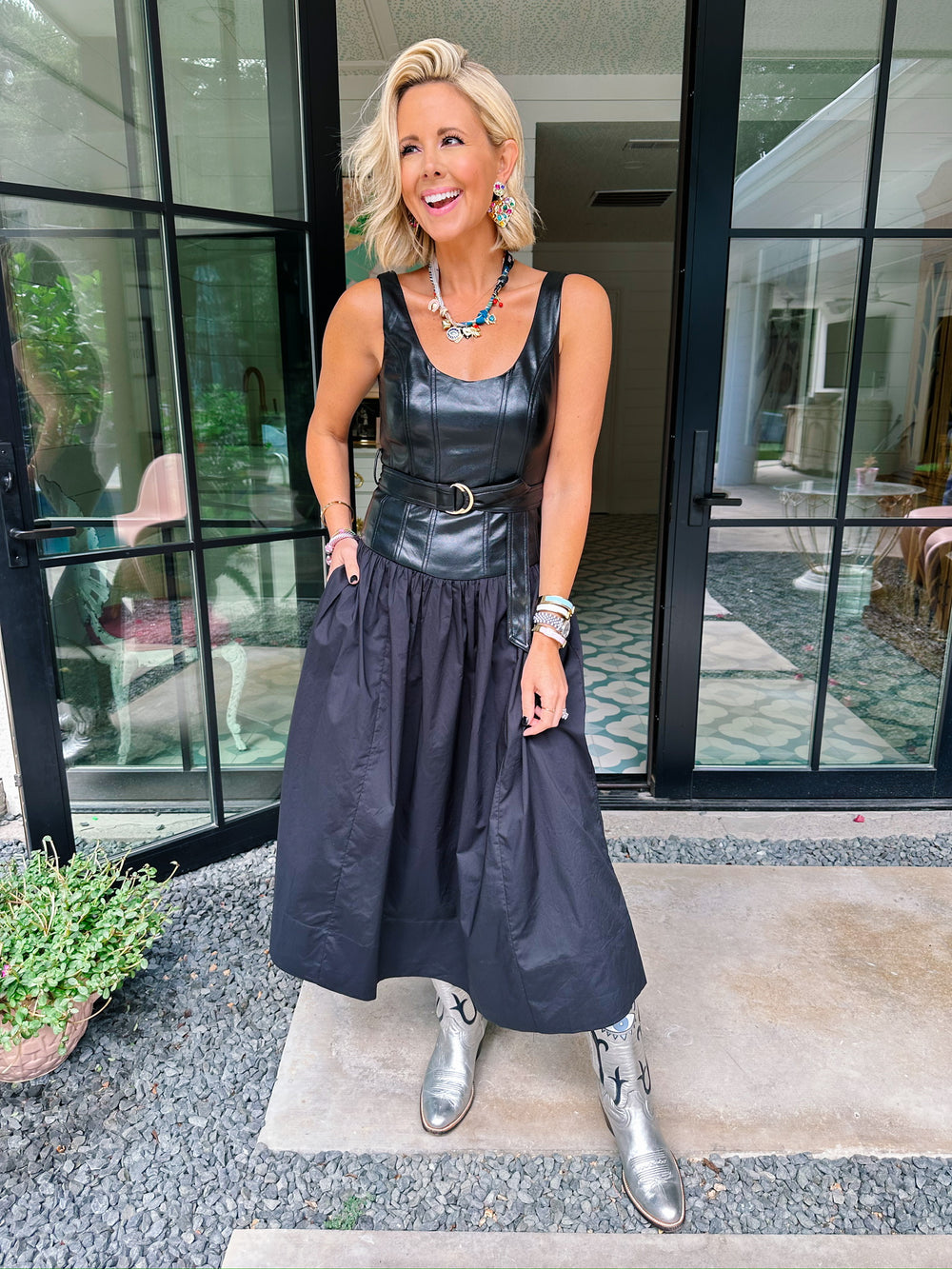 THE NIGHT IS HERS LEATHER DRESS - BLACK