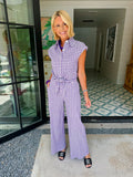 SABINE GINGHAM SEERSUCKER PANT SET - PURPLE