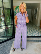 SABINE GINGHAM SEERSUCKER PANT SET - PURPLE