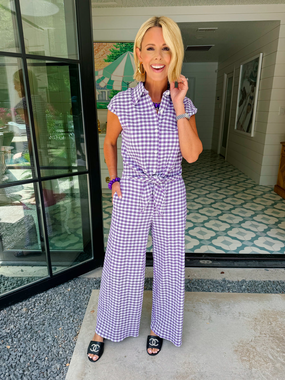 SABINE GINGHAM SEERSUCKER PANT SET - PURPLE