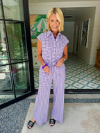 SABINE GINGHAM SEERSUCKER PANT SET - PURPLE