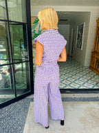 SABINE GINGHAM SEERSUCKER PANT SET - PURPLE
