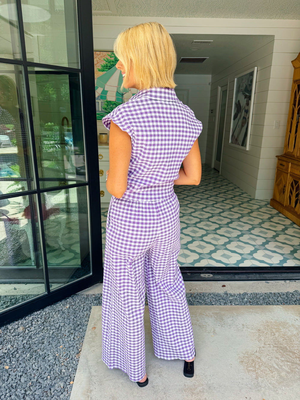 SABINE GINGHAM SEERSUCKER PANT SET - PURPLE