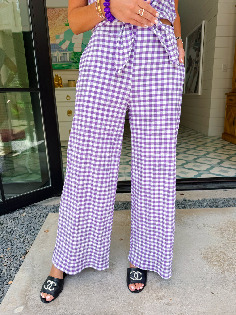 SABINE GINGHAM SEERSUCKER PANT SET - PURPLE