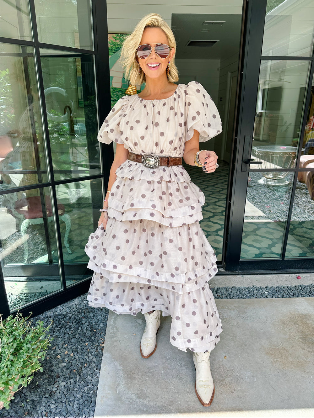 DOT OF DRAMA SKIRT SET - TAUPE