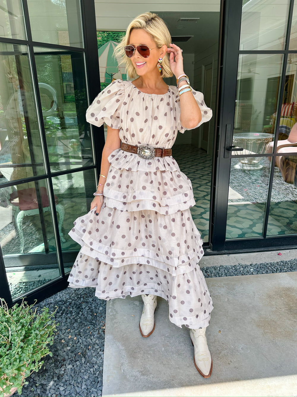 DOT OF DRAMA SKIRT SET - TAUPE