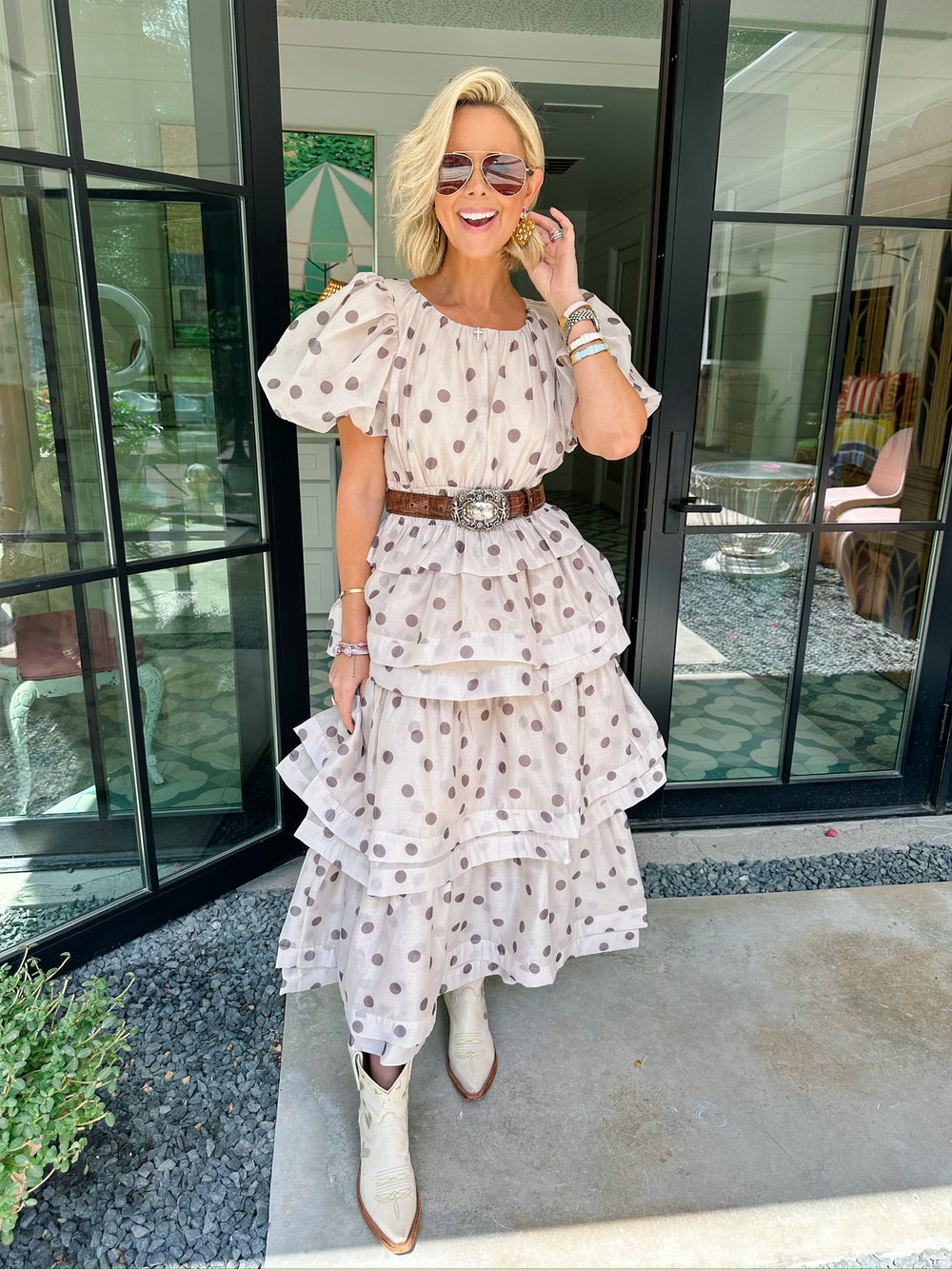 DOT OF DRAMA SKIRT SET - TAUPE