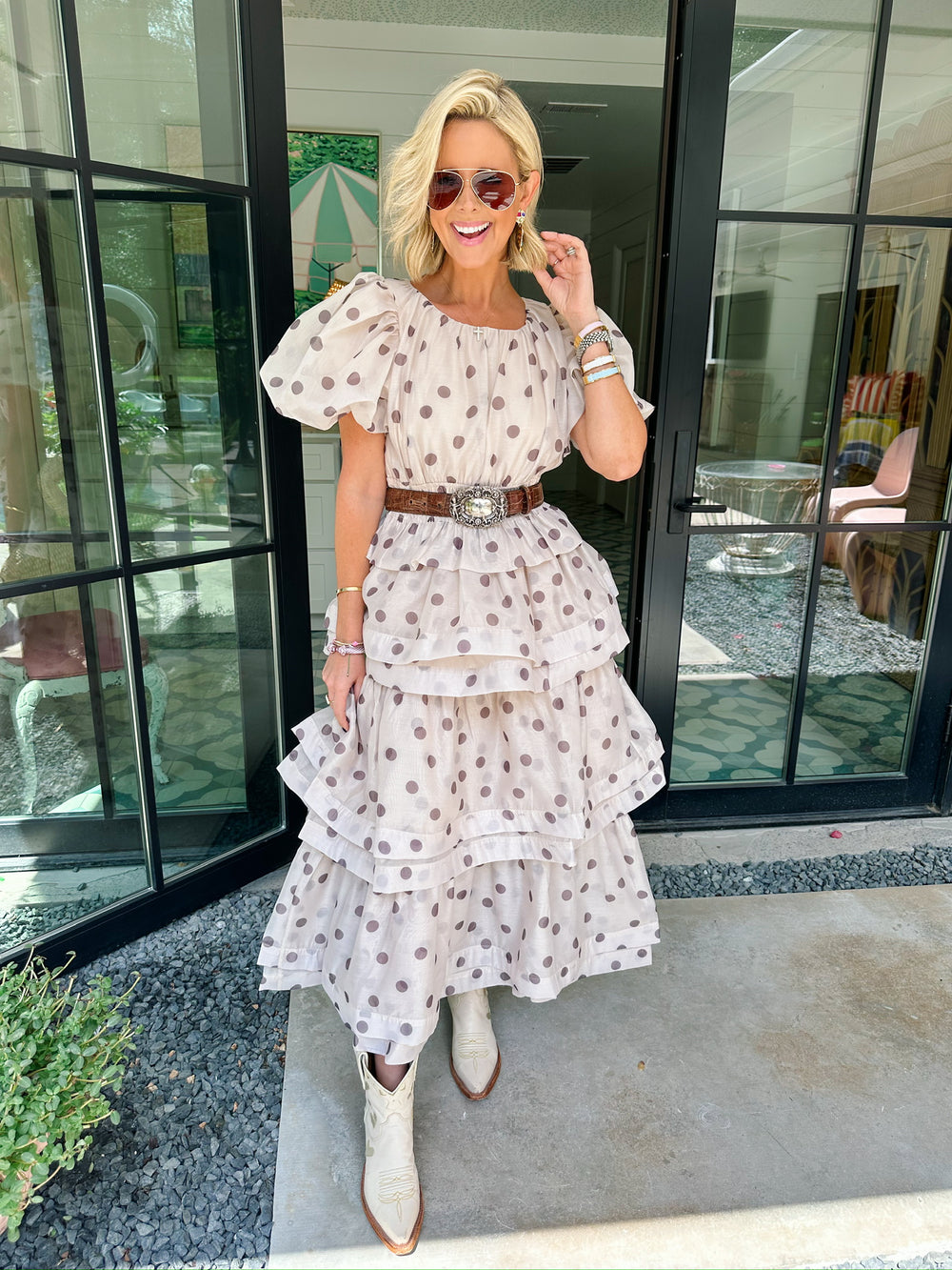 DOT OF DRAMA SKIRT SET - TAUPE