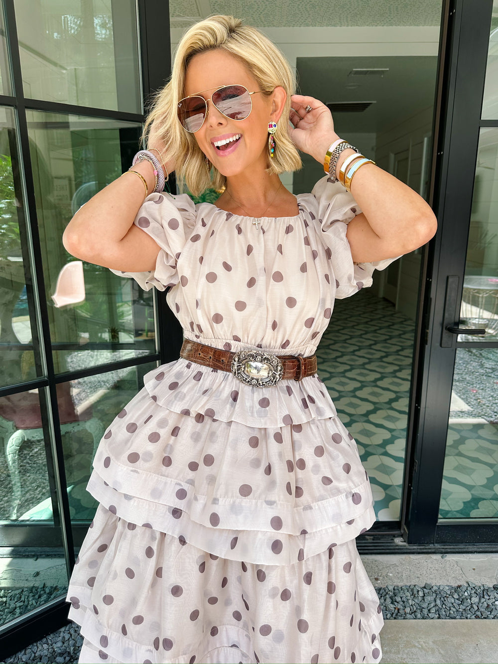 DOT OF DRAMA SKIRT SET - TAUPE