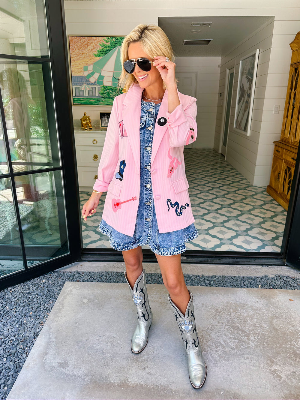 WILDCARD WESTERN ICONS PINSTRIPE BLAZER - PINK