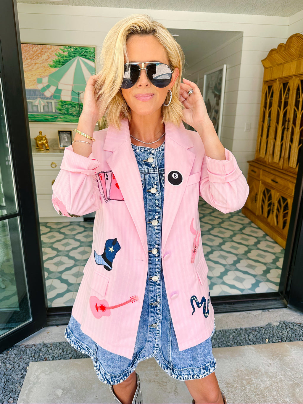 WILDCARD WESTERN ICONS PINSTRIPE BLAZER - PINK
