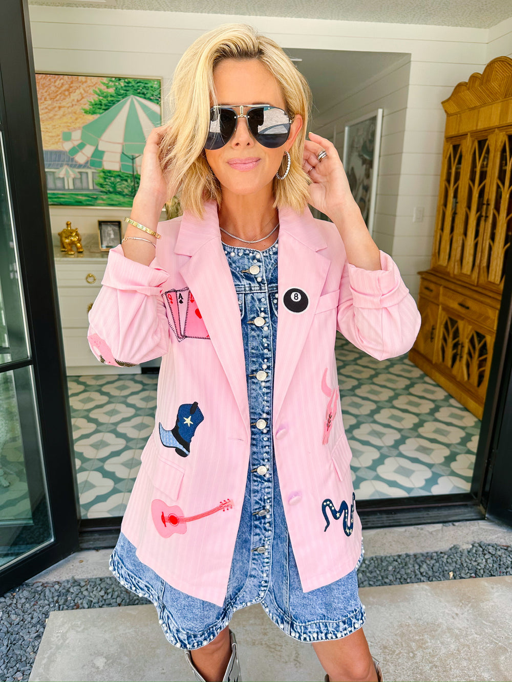 WILDCARD WESTERN ICONS PINSTRIPE BLAZER - PINK