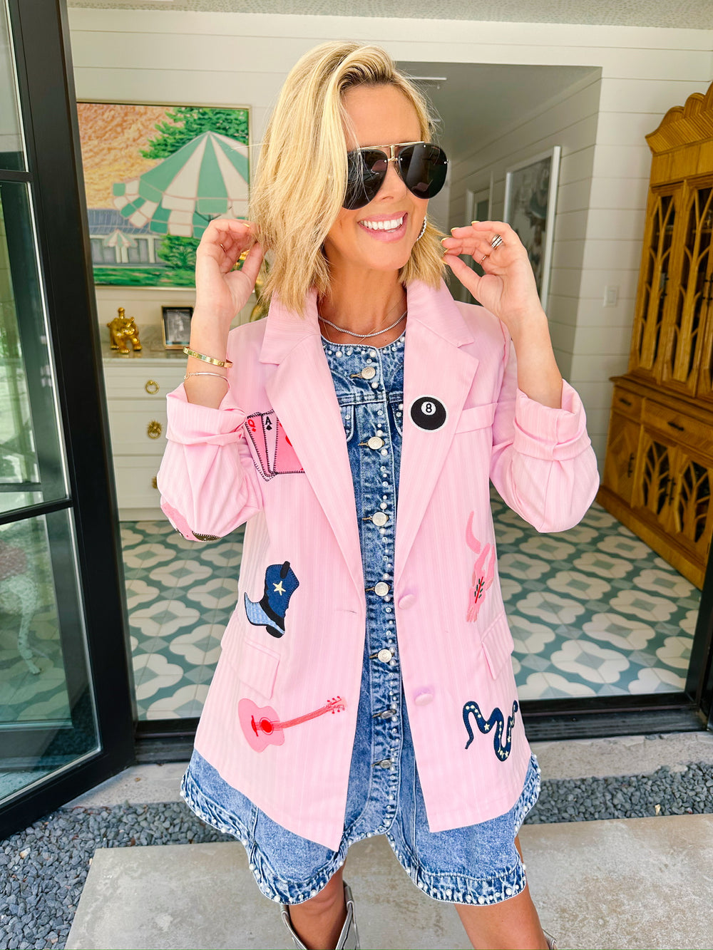 WILDCARD WESTERN ICONS PINSTRIPE BLAZER - PINK