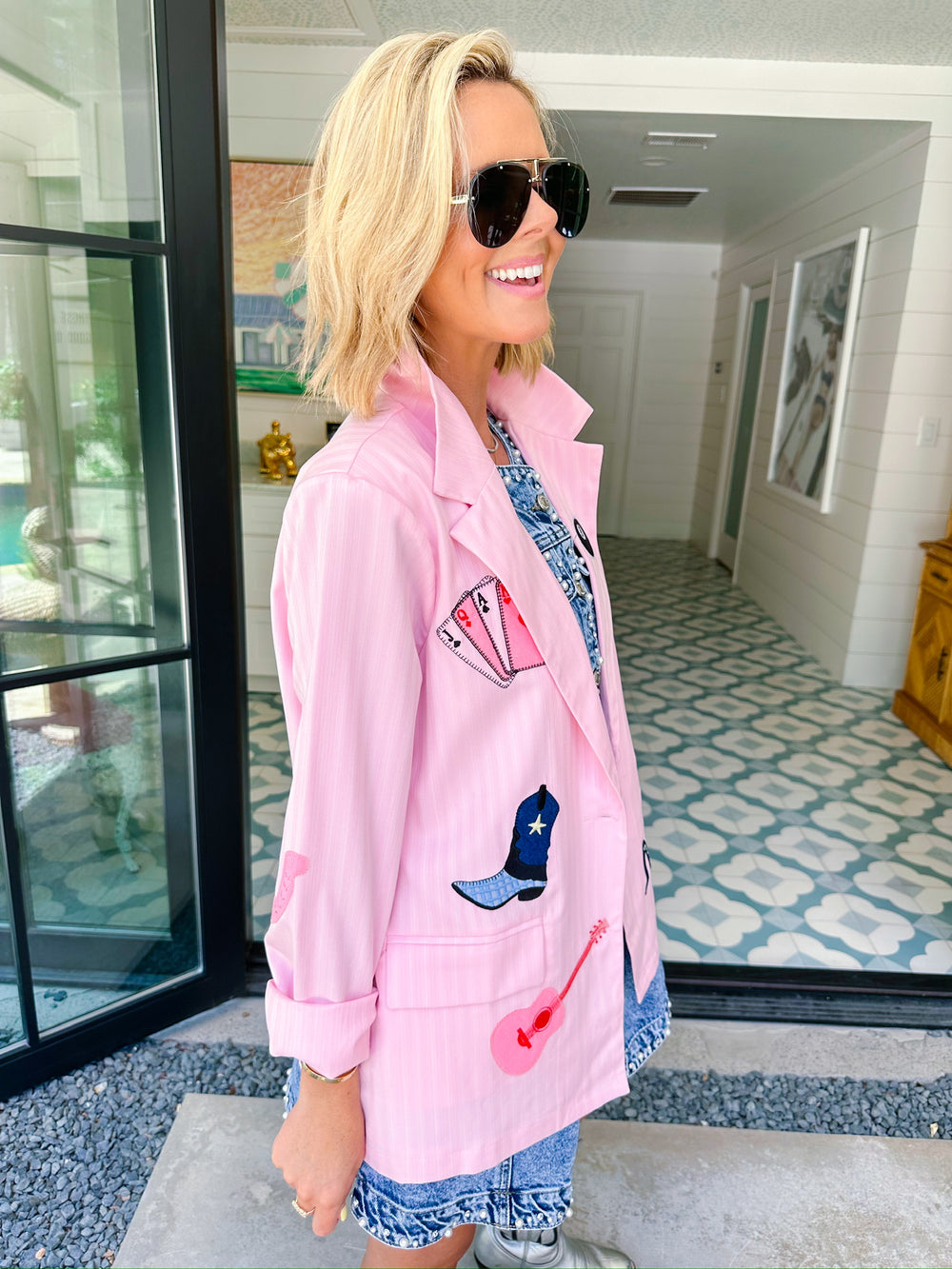 WILDCARD WESTERN ICONS PINSTRIPE BLAZER - PINK