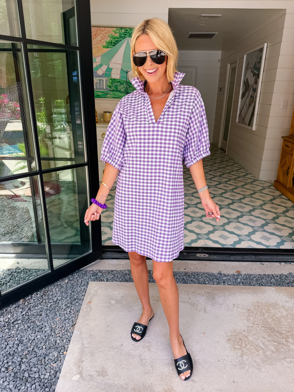 CHARLOTTE GINGHAM SEERSUCKER DRESS - PURPLE