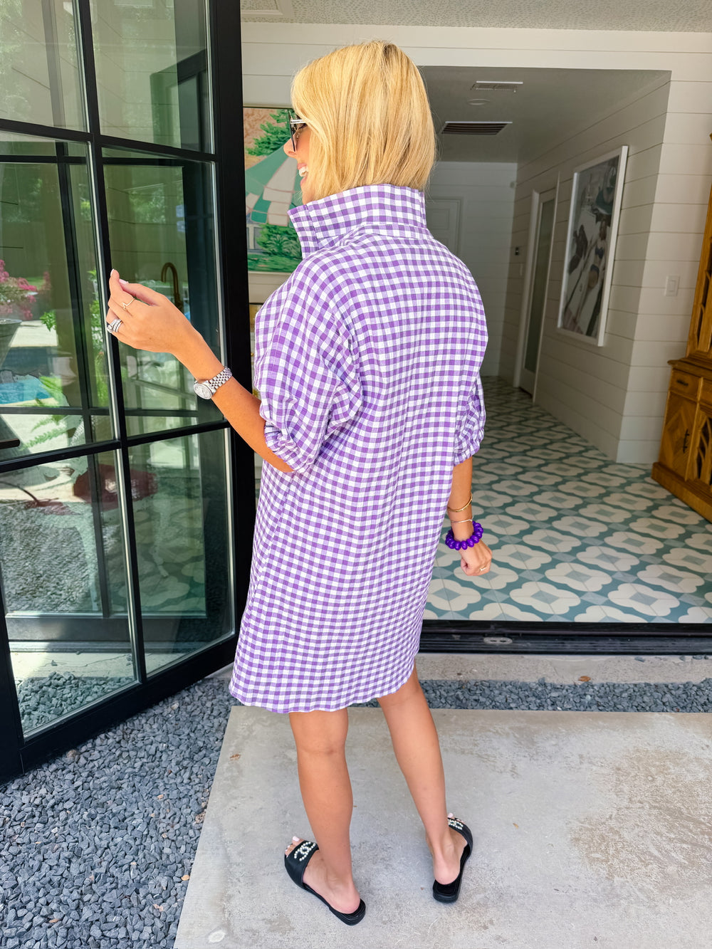 CHARLOTTE GINGHAM SEERSUCKER DRESS - PURPLE
