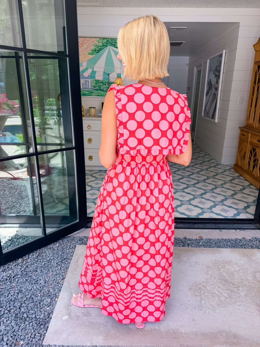 DEMI POLKA DOT COLLAR MIDI DRESS - RED/PINK
