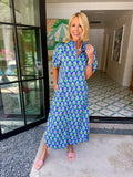 EFFLORESCENCE FLORAL BLOCK PRINT BUTTON UP MIDI DRESS