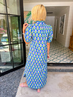 EFFLORESCENCE FLORAL BLOCK PRINT BUTTON UP MIDI DRESS