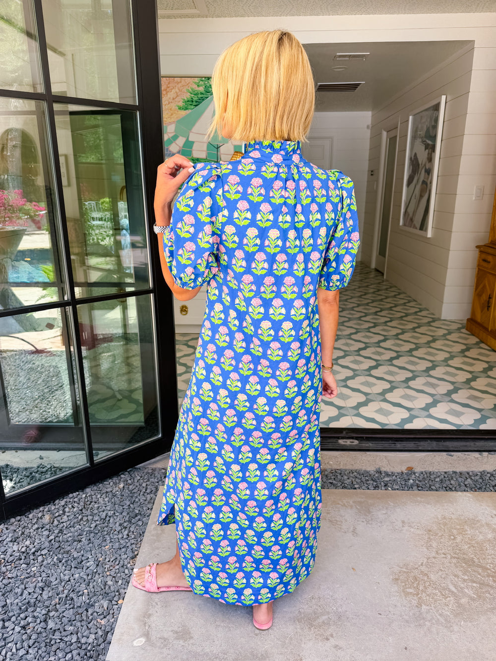 EFFLORESCENCE FLORAL BLOCK PRINT BUTTON UP MIDI DRESS