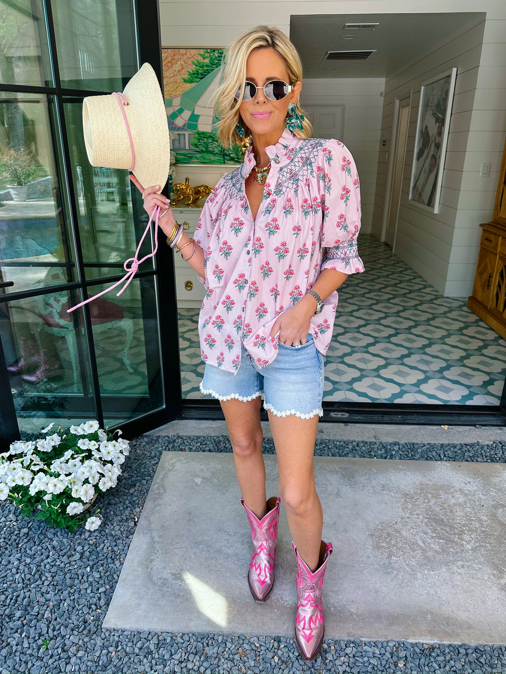 SWEET NOTHING FLORAL SMOCKED TOP - PINK