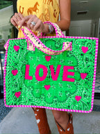 LOVE OUT LOUD BANDANA COLORBLOCK TOTE BAG - GREEN