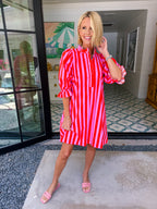 LAURA LEIGH STRIPE DRESS - PINK/RED