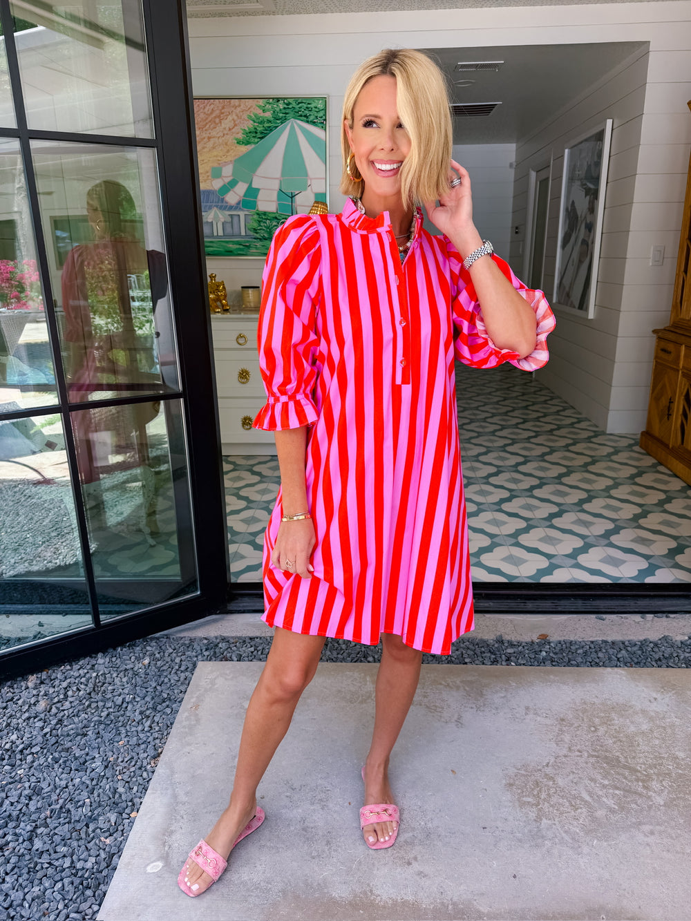 LAURA LEIGH STRIPE DRESS - PINK/RED