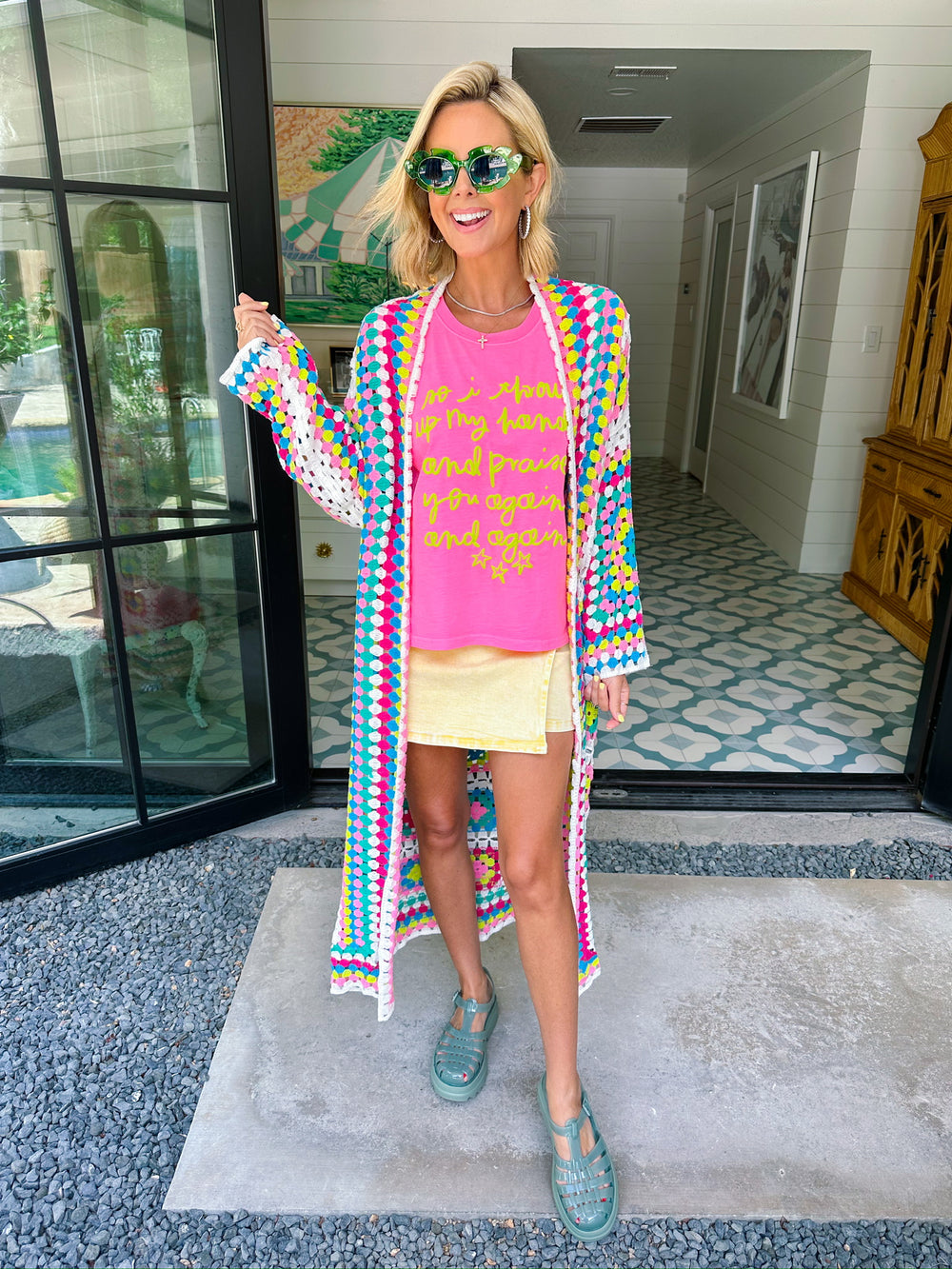 IT TELLS A STORY COLORFUL CROCHET LONG CARDIGAN