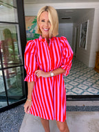 LAURA LEIGH STRIPE DRESS - PINK/RED