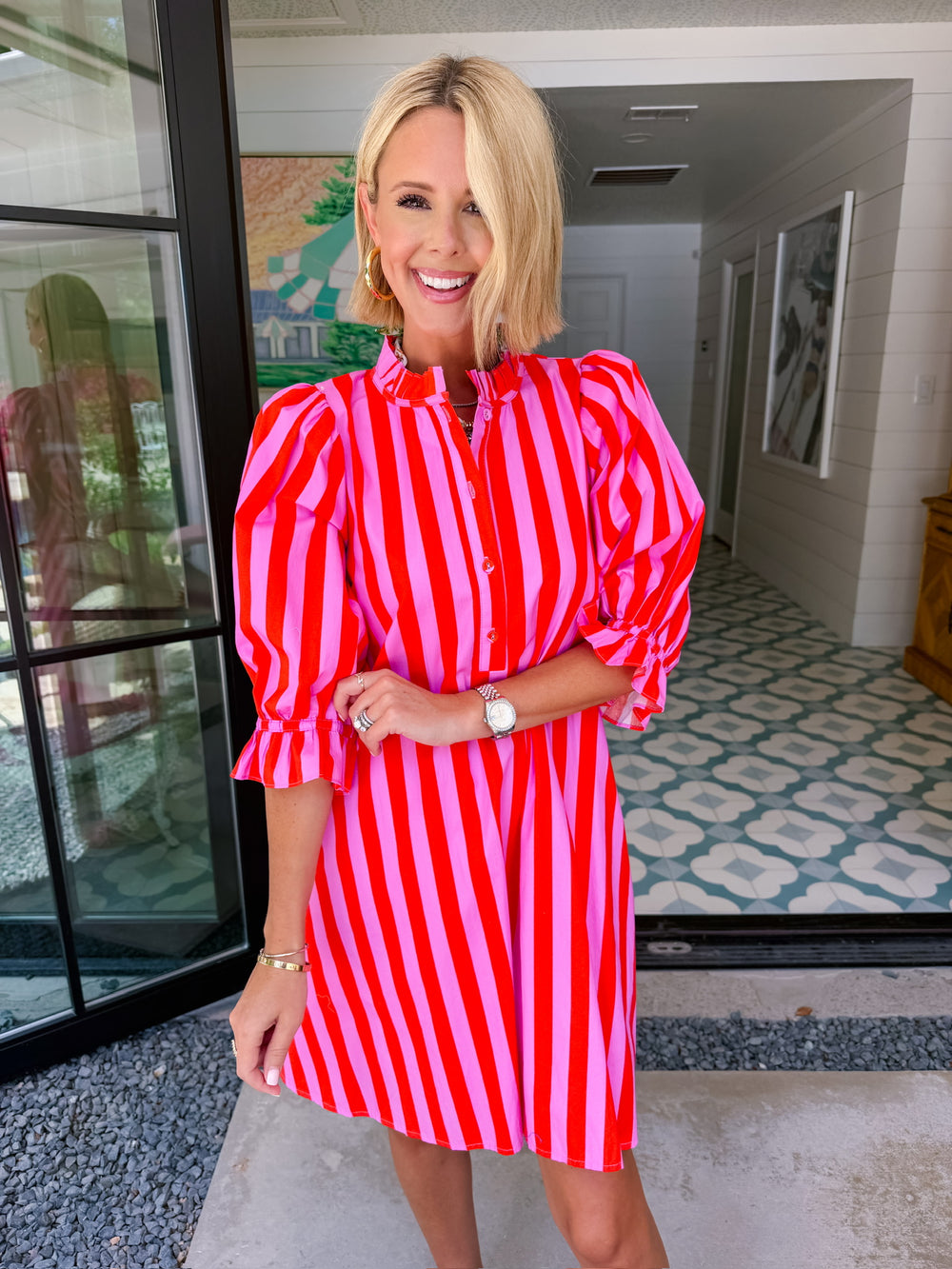 LAURA LEIGH STRIPE DRESS - PINK/RED