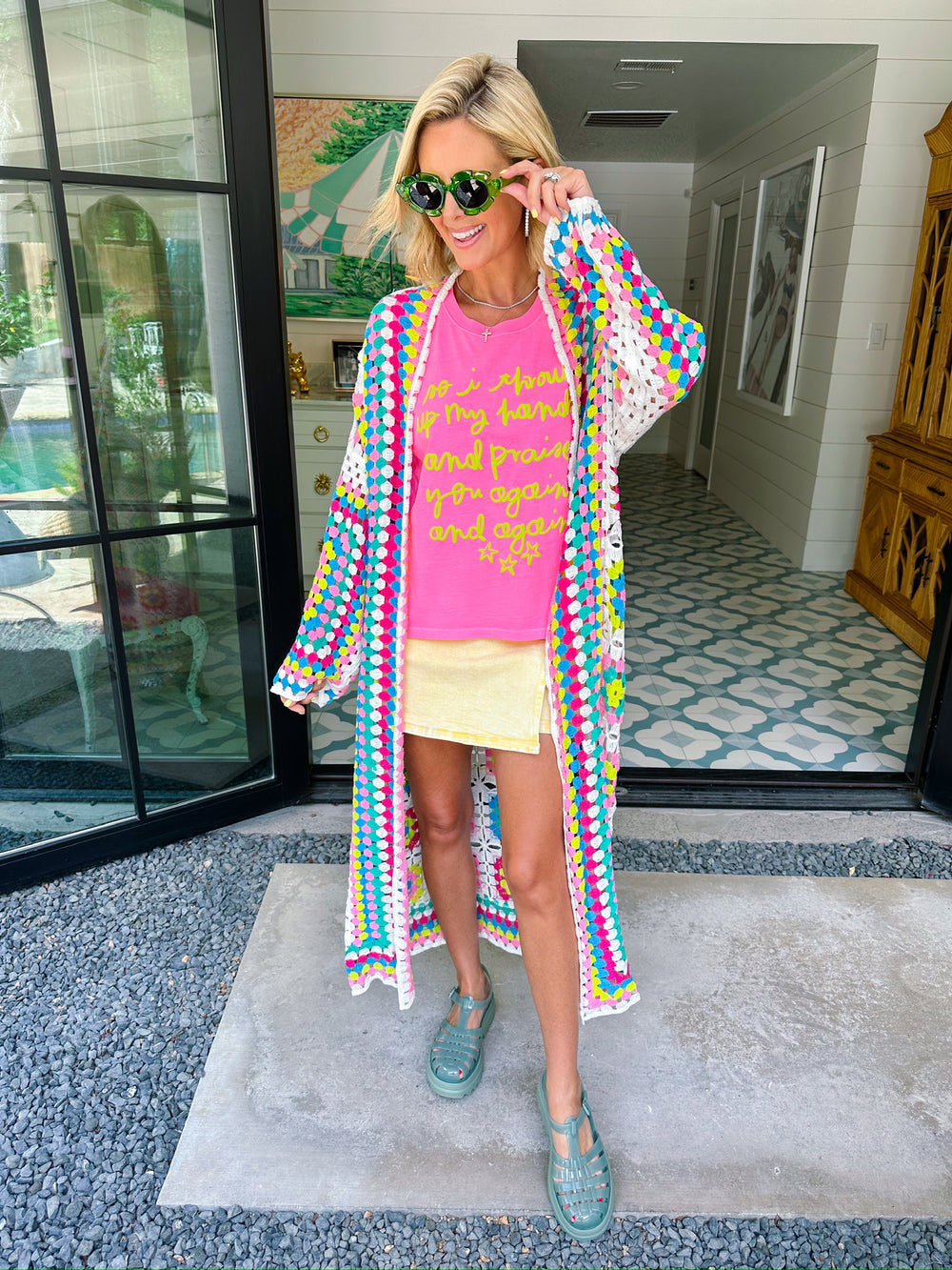IT TELLS A STORY COLORFUL CROCHET LONG CARDIGAN