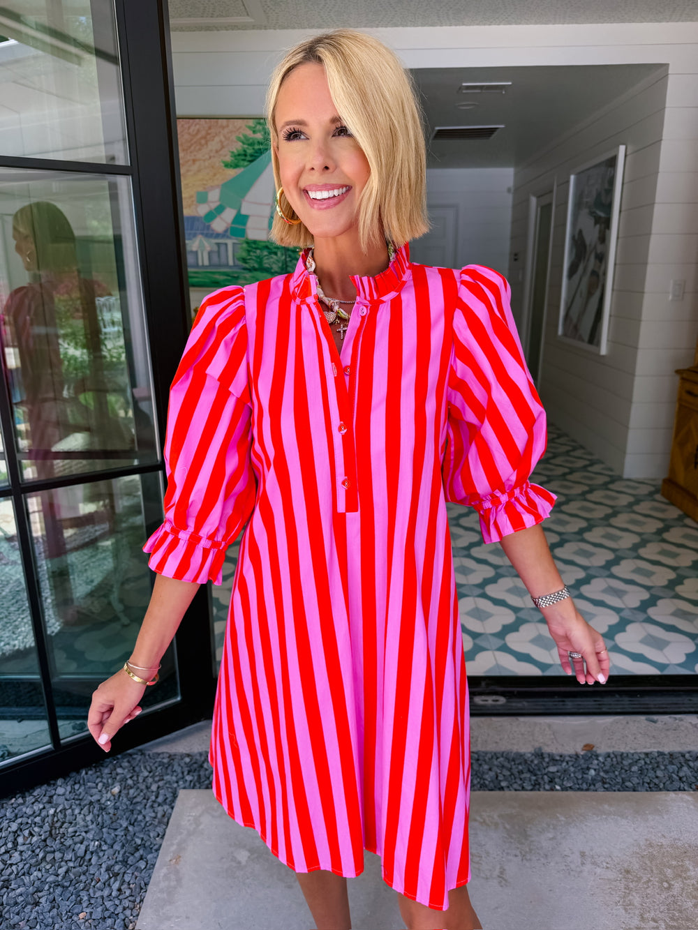 LAURA LEIGH STRIPE DRESS - PINK/RED