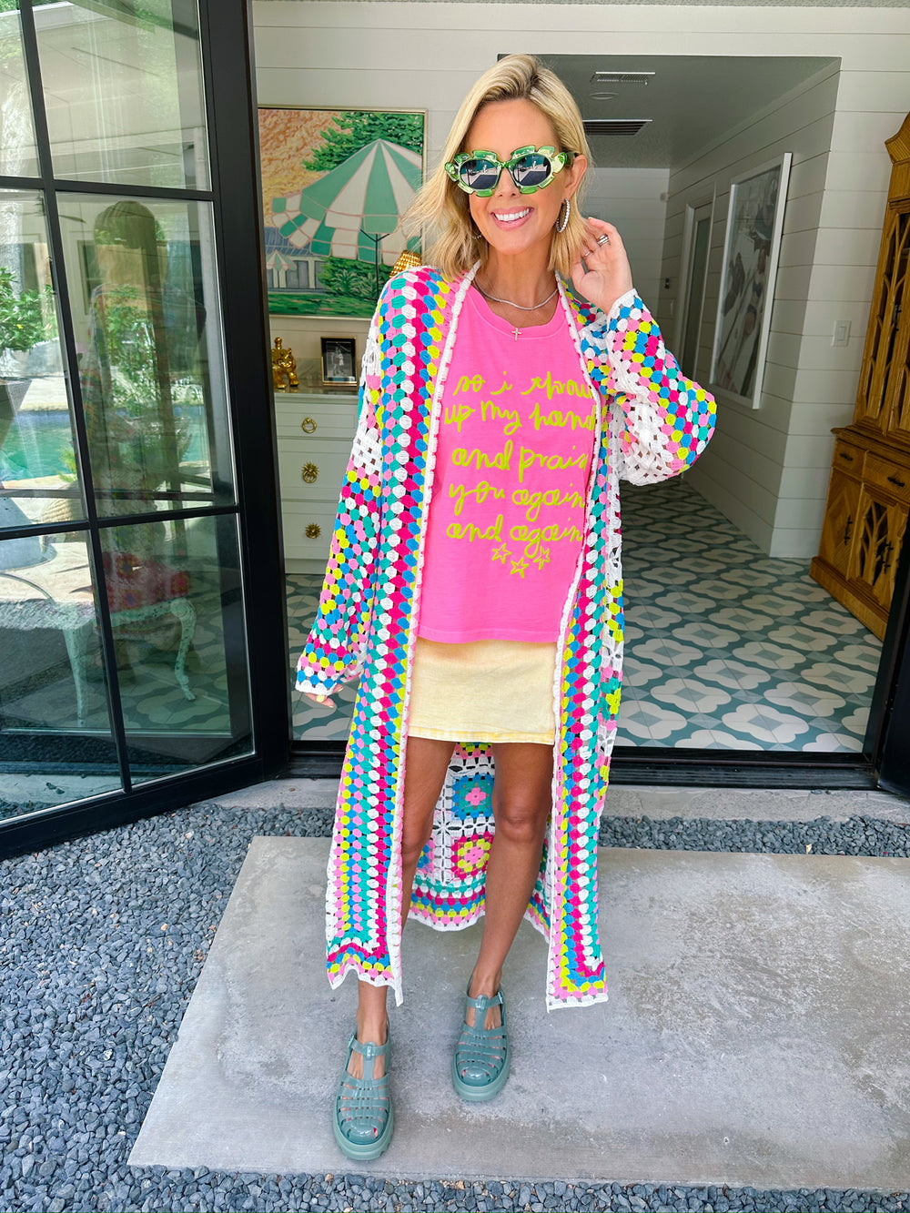 IT TELLS A STORY COLORFUL CROCHET LONG CARDIGAN