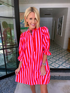 LAURA LEIGH STRIPE DRESS - PINK/RED