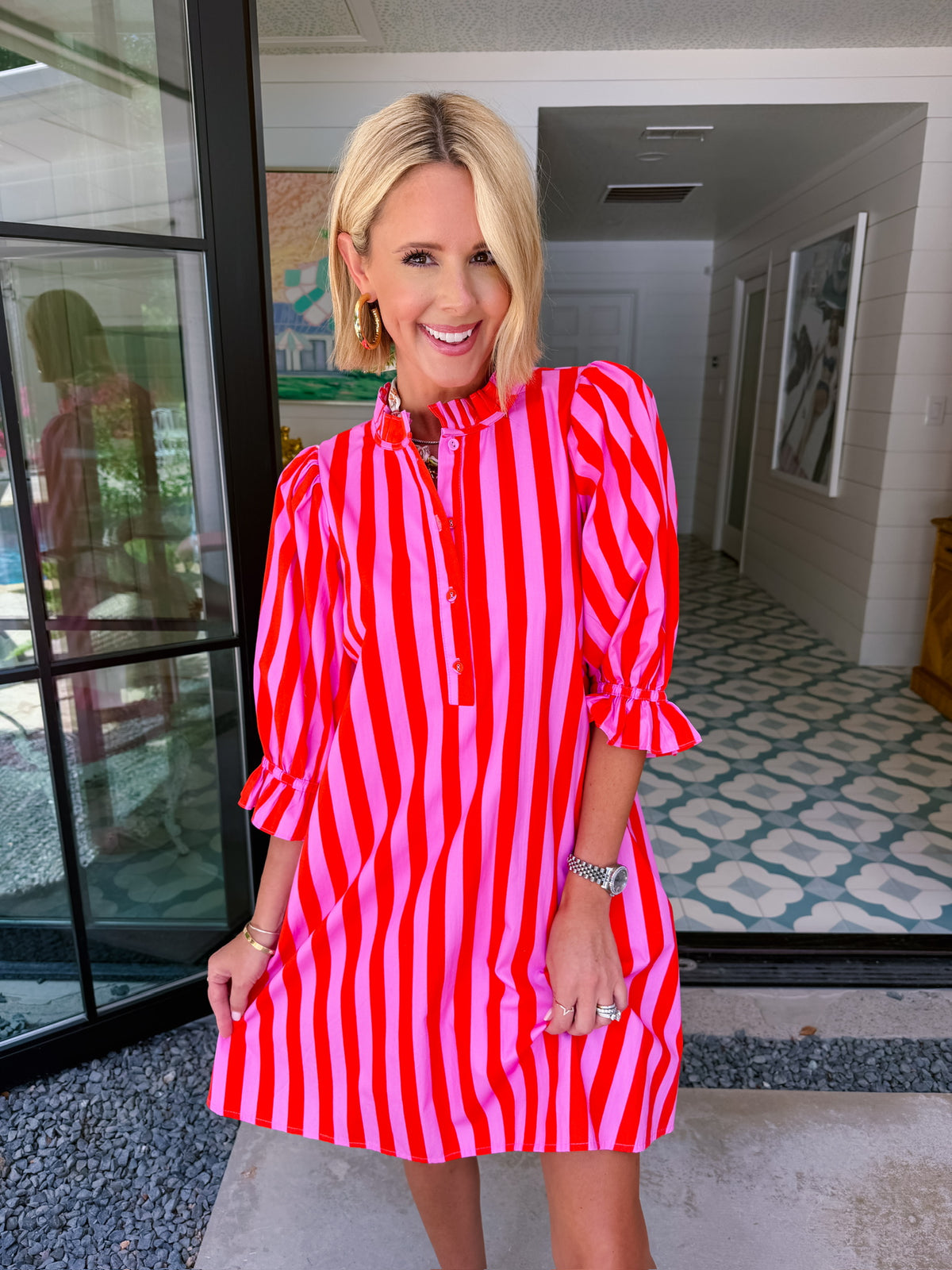 LAURA LEIGH STRIPE DRESS - PINK/RED
