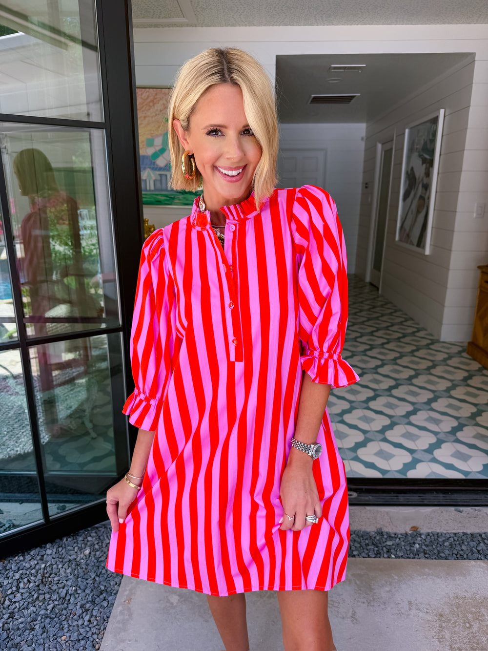 LAURA LEIGH STRIPE DRESS - PINK/RED