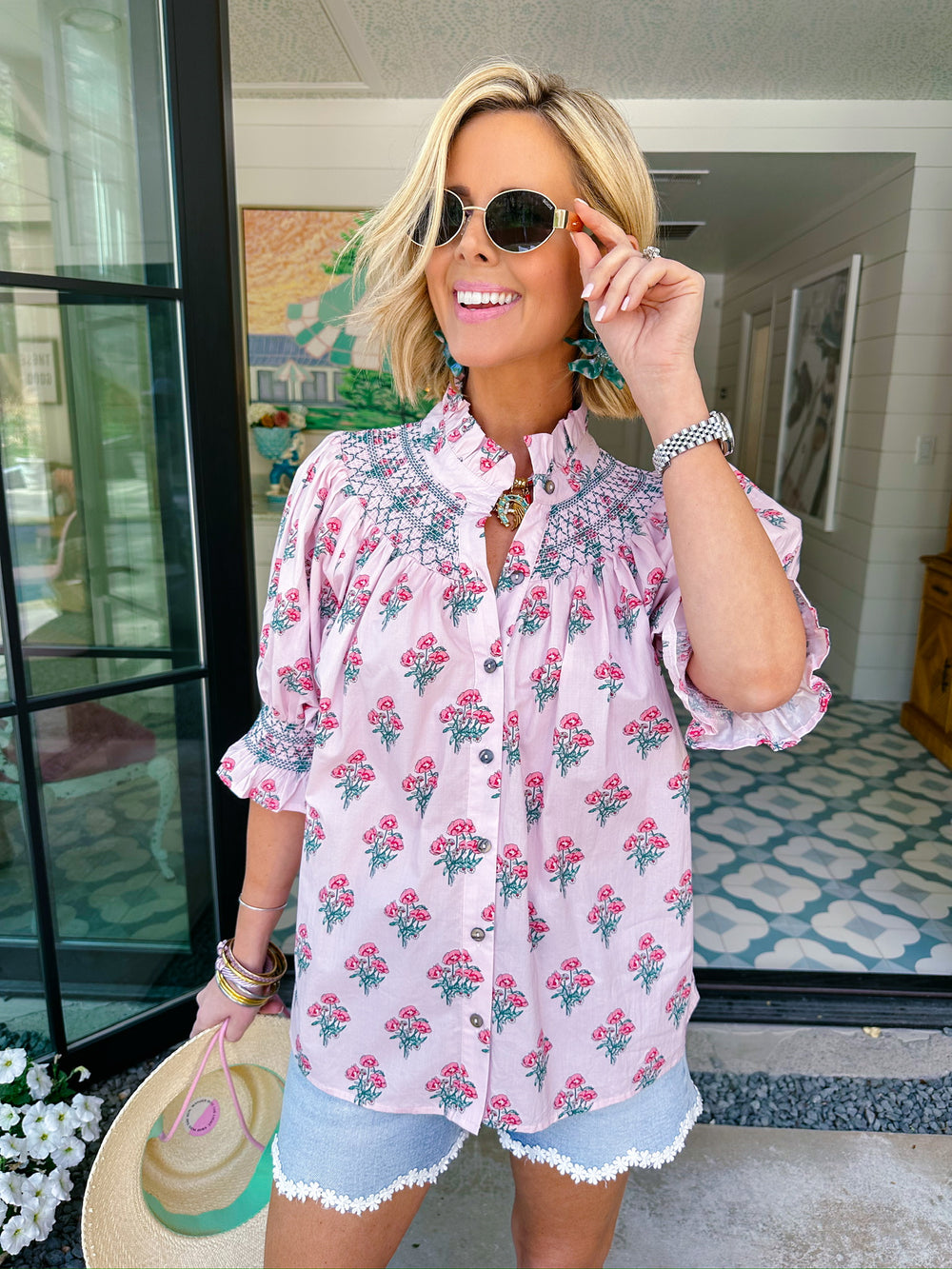 SWEET NOTHING FLORAL SMOCKED TOP - PINK