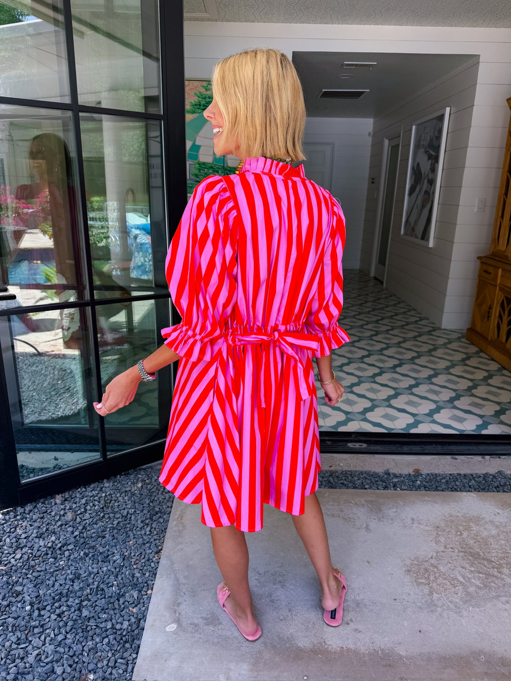 LAURA LEIGH STRIPE DRESS - PINK/RED