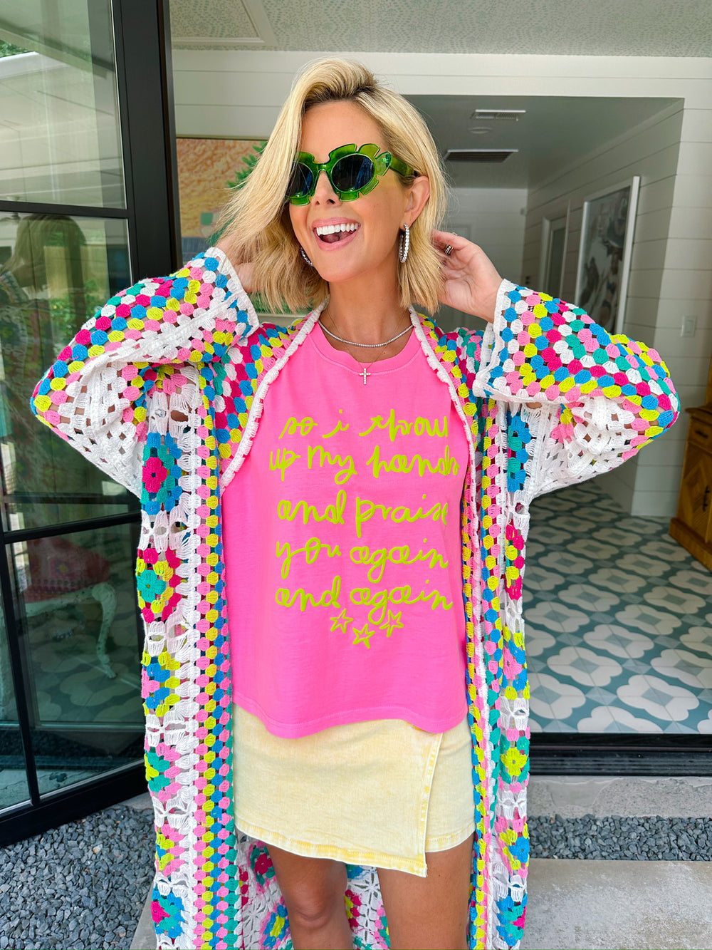 IT TELLS A STORY COLORFUL CROCHET LONG CARDIGAN