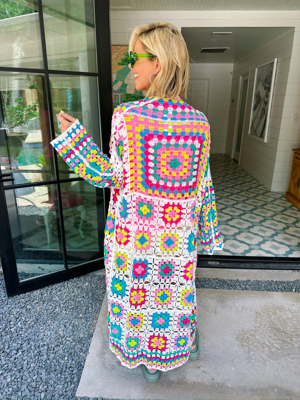 IT TELLS A STORY COLORFUL CROCHET LONG CARDIGAN