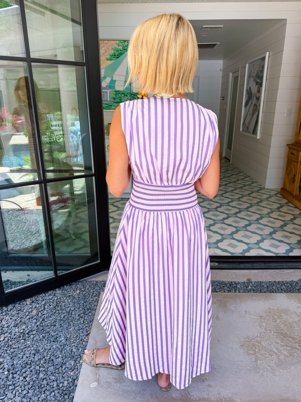 PAVE THE WAY STRIPE ZIP UP MIDI DRESS - PINK